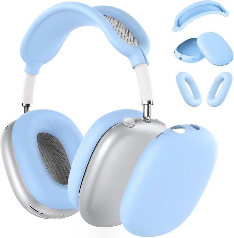 MINDRESY غطاء سيليكون لسماعات AirPods Max، غطاء وسادة الأذن/غطاء الأكواب/غطاء الرأس لسماعات AirPods Max (USB-C/Lightning) (2024/2020)، واقي سيليكون ملحقات لآبل AirPod Max، أزرق سماوي - Image 1